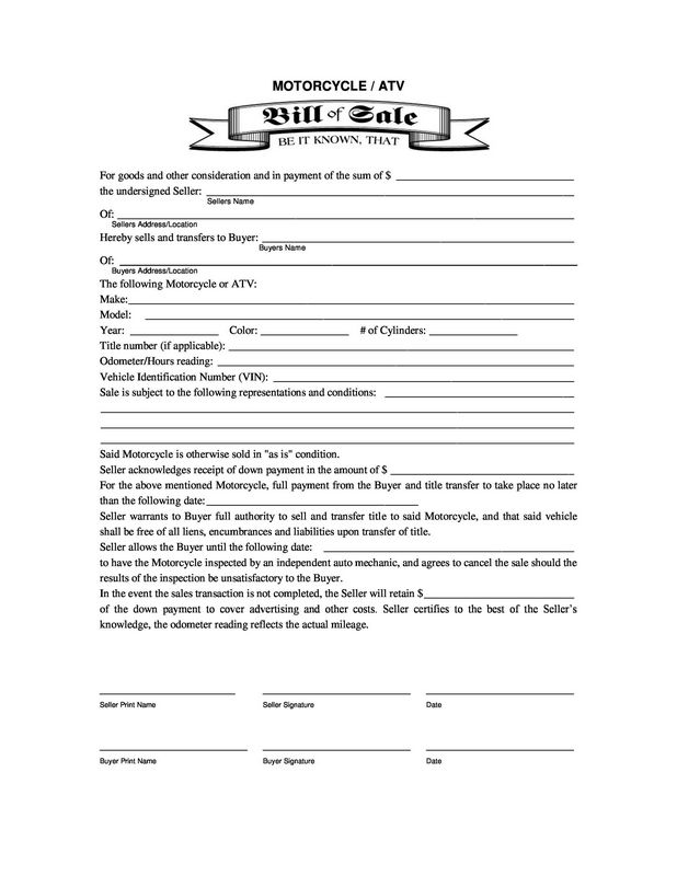 Motorbike Bill of Sale Kind Layout